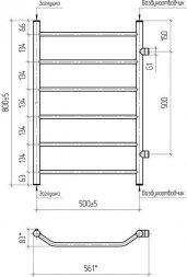 Полотенцесушитель водяной ТЕРА Виктория 500х800/500 нар. резьба 1 (6п) (ПСО-07-03) без комплект.